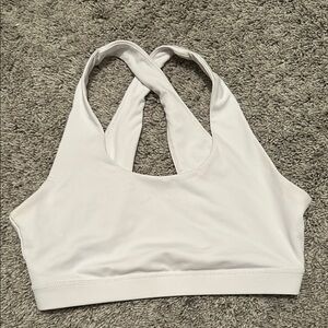 White Halter-Neck Sports Bra with Crisscross Straps